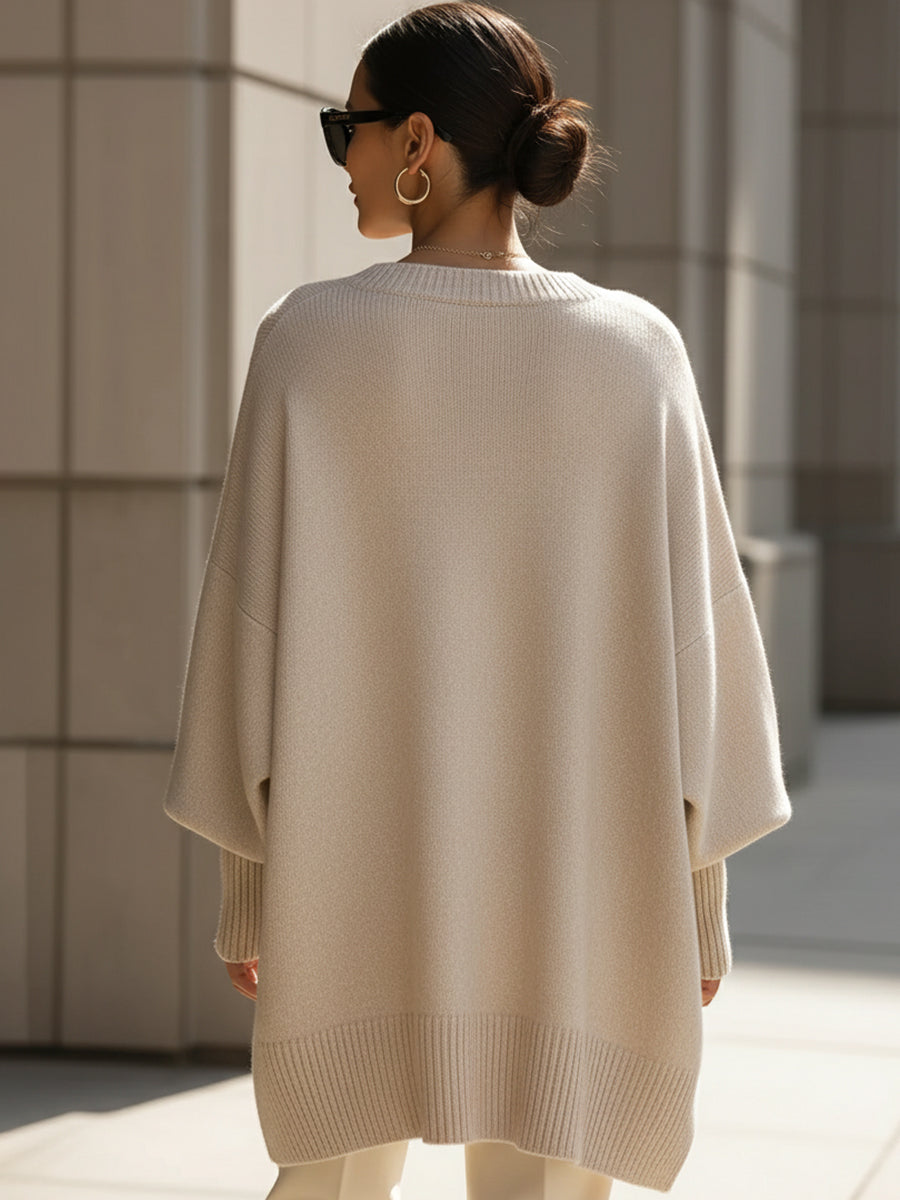 Women's Oversized Asymmetrical Merino Wool Knit Sweater