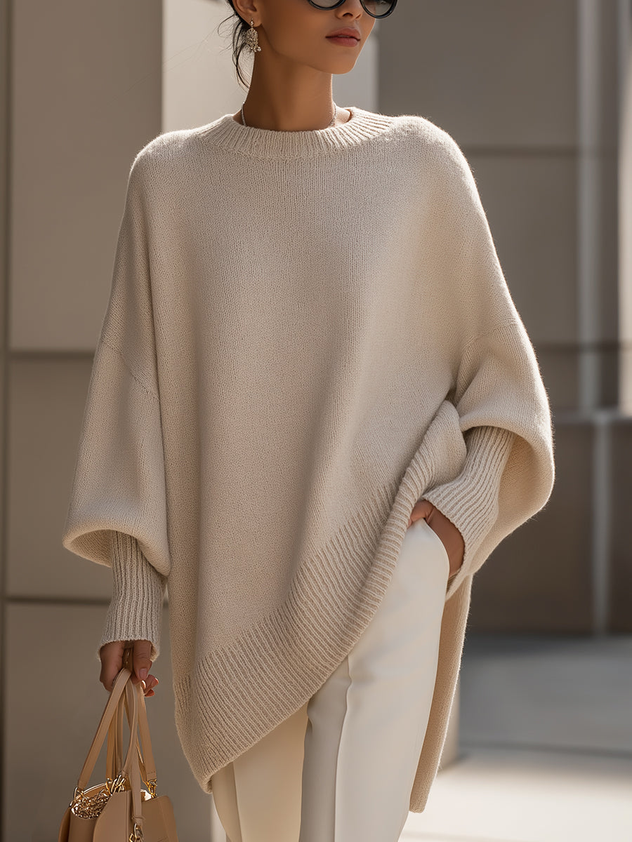 Women's Oversized Asymmetrical Merino Wool Knit Sweater
