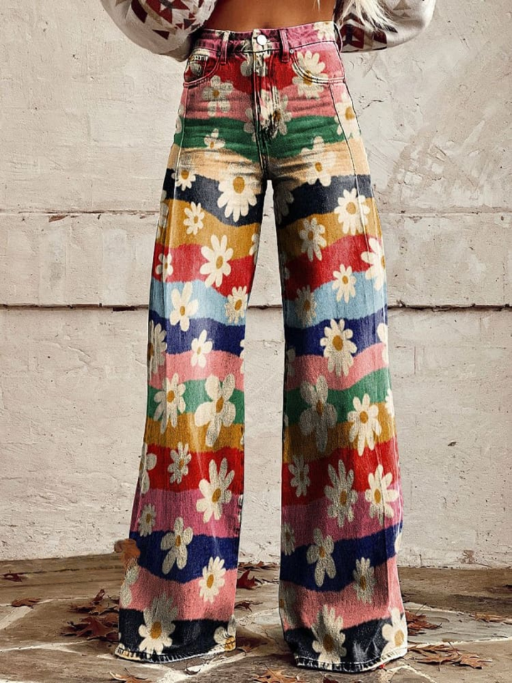 Lily | Striped Floral Wide-Leg Pants