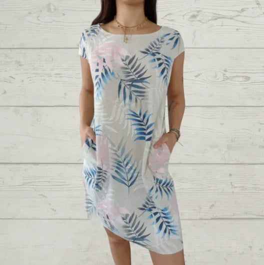Elisa | Printed Cotton and Linen Summer Dress for Women with Pockets