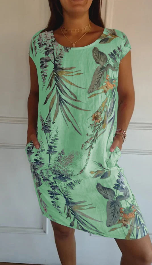 Elisa | Printed Cotton and Linen Summer Dress for Women with Pockets