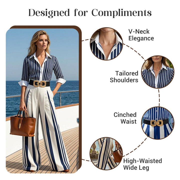 Emelie | Women's Striped Shirt & Wide-Leg Pants 2-Piece Set