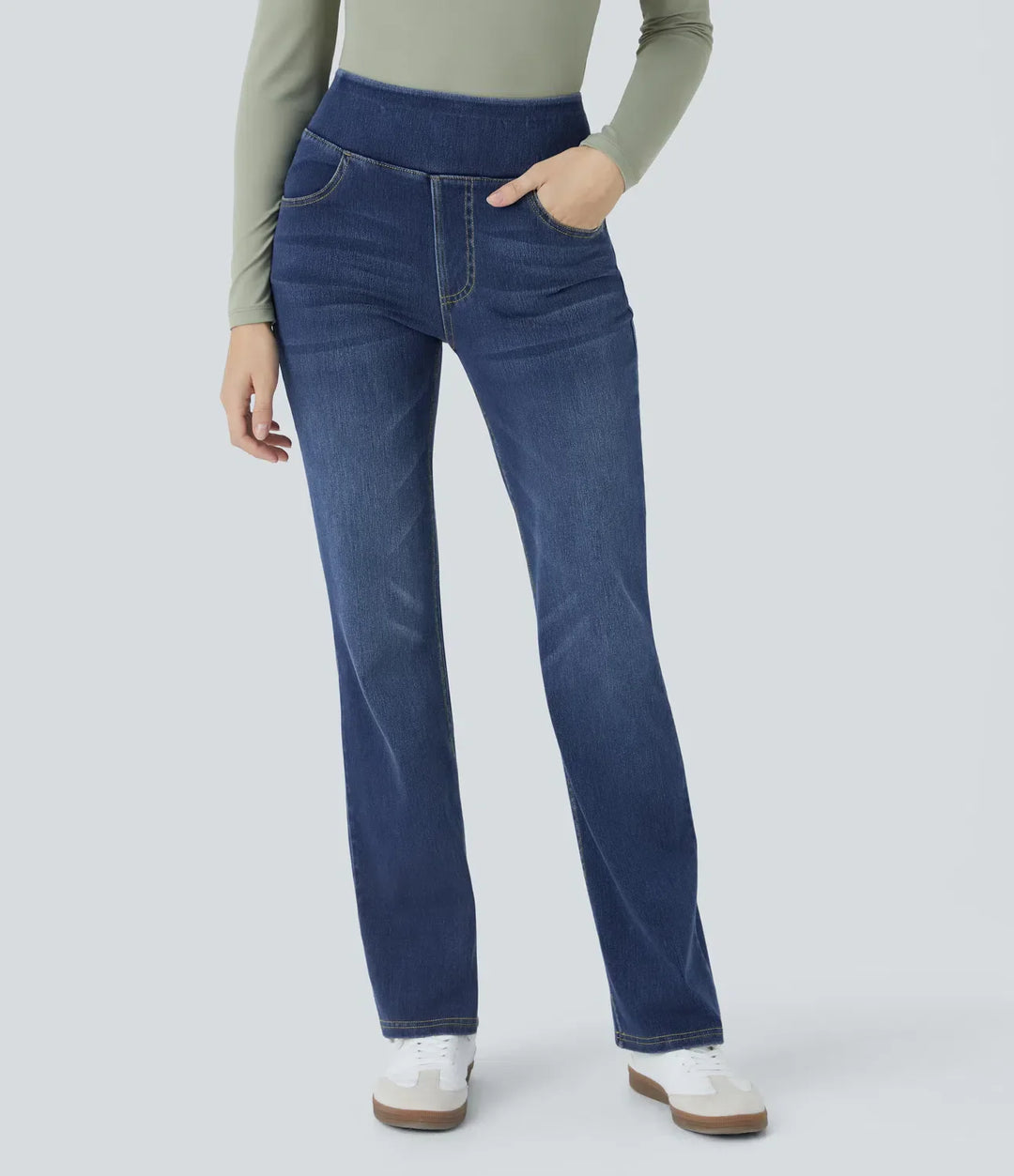 Premium Wash™ High Waisted Pockets Washed Casual Bootcut Jeans