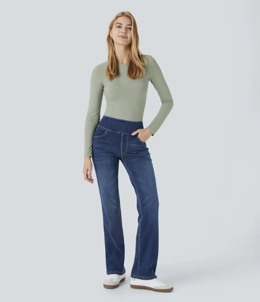 Premium Wash™ High Waisted Pockets Washed Casual Bootcut Jeans