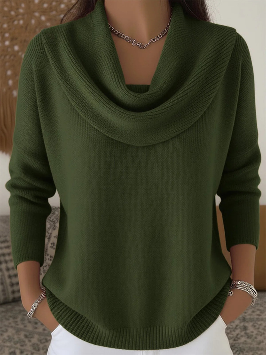 Women's Cowl Neck Knit Sweater Long Sleeve Merino Wool Jumper Pullover Tops