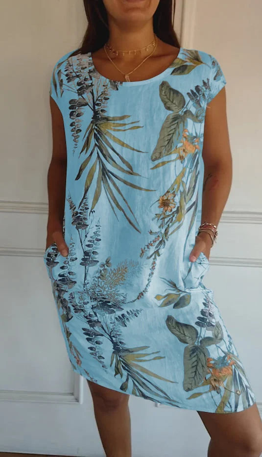 Elisa | Printed Cotton and Linen Summer Dress for Women with Pockets