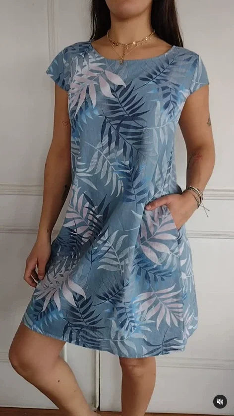 Elisa | Printed Cotton and Linen Summer Dress for Women with Pockets