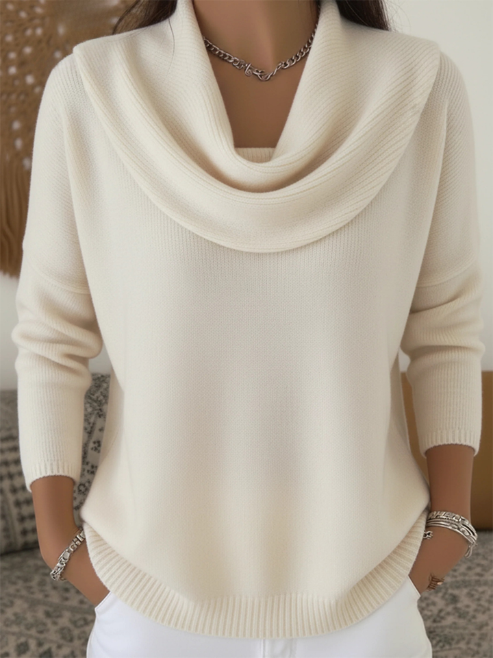 Women's Cowl Neck Knit Sweater Long Sleeve Merino Wool Jumper Pullover Tops