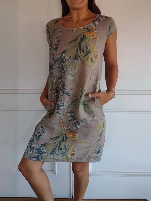Elisa | Printed Cotton and Linen Summer Dress for Women with Pockets