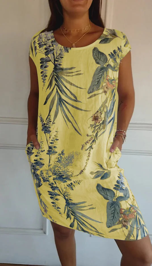 Elisa | Printed Cotton and Linen Summer Dress for Women with Pockets