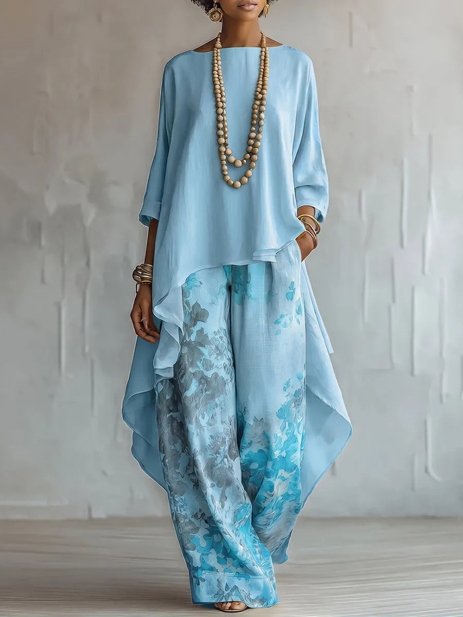 Tamara | Elegant Artistic Floral Print Two-Piece Set