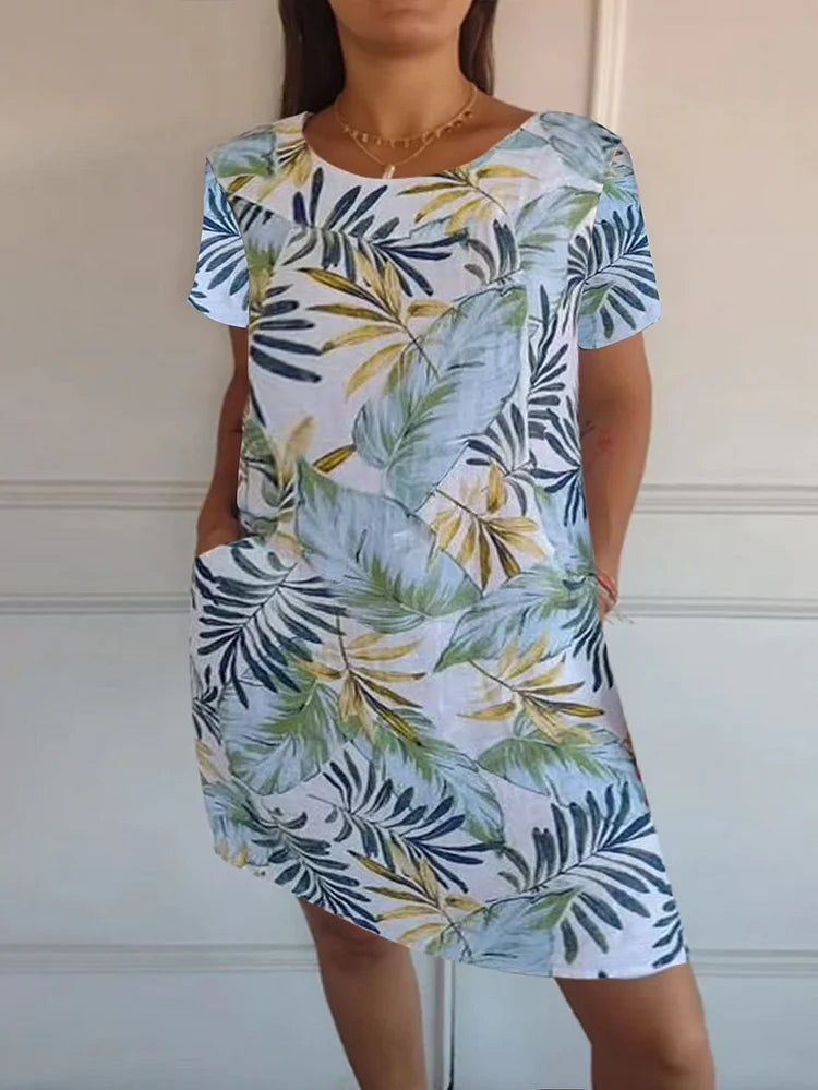 Elisa | Printed Cotton and Linen Summer Dress for Women with Pockets