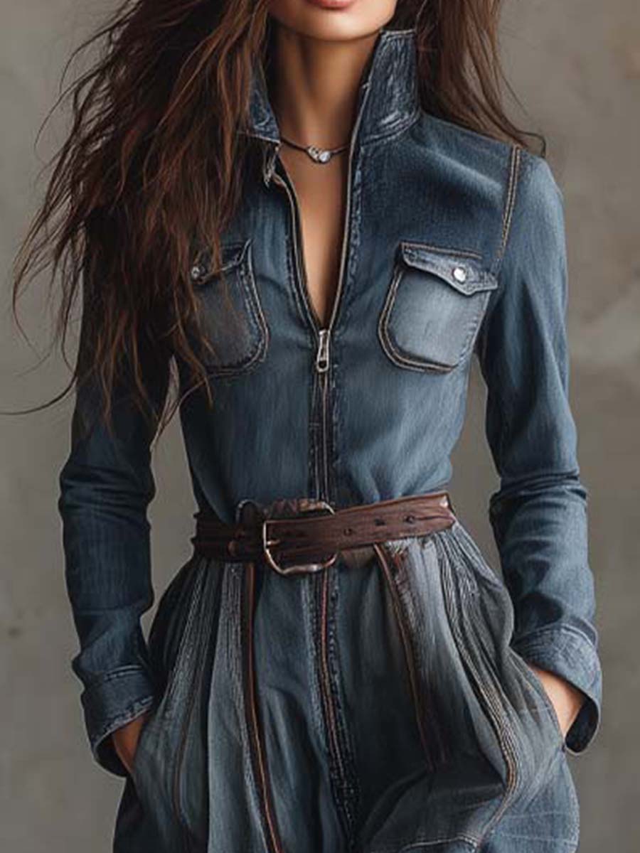 Joannah | Denim Patchwork Maxi Dress With Plaid Hem