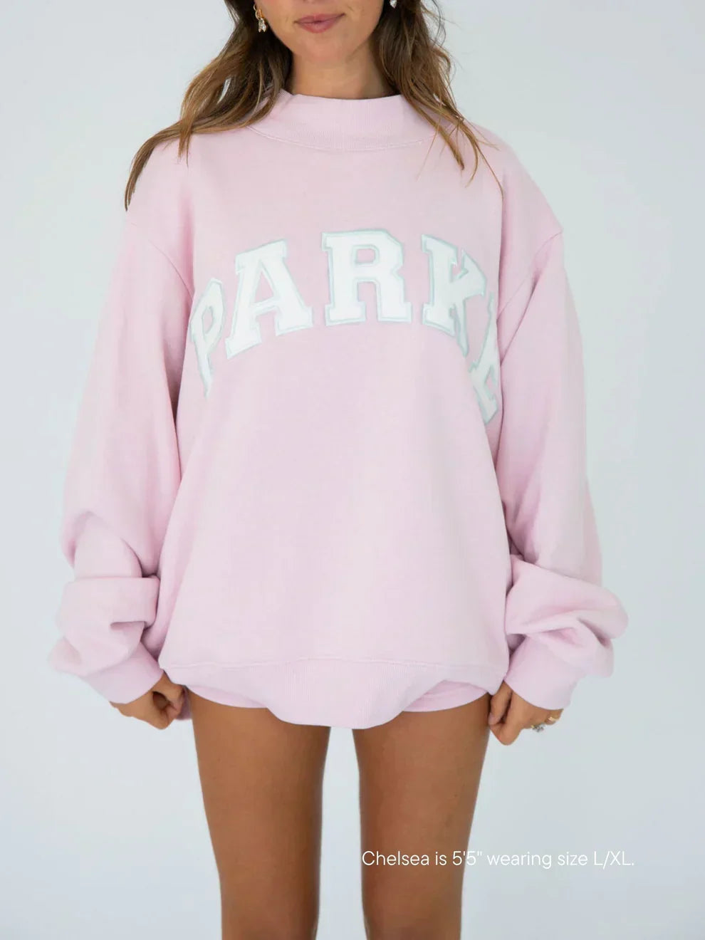 Varsity Mockneck Soft Pink with White Letters