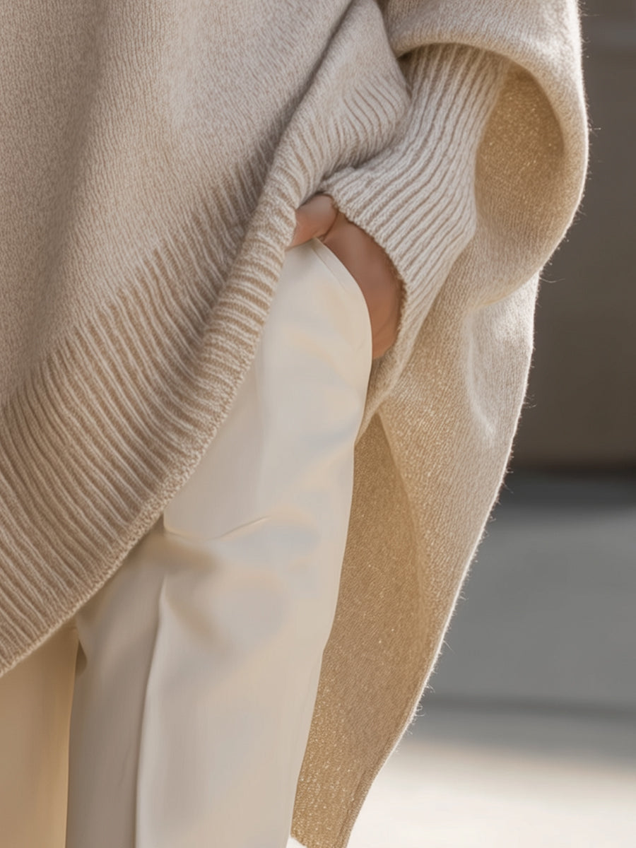 Women's Oversized Asymmetrical Merino Wool Knit Sweater