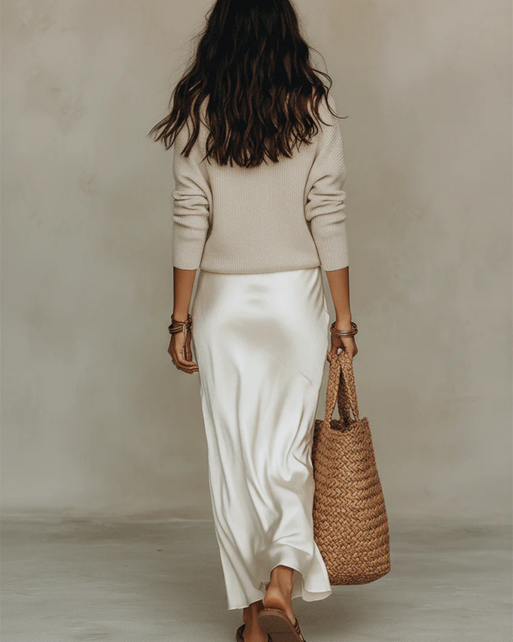 Elara | Midi Satin Dress with Included Sweater