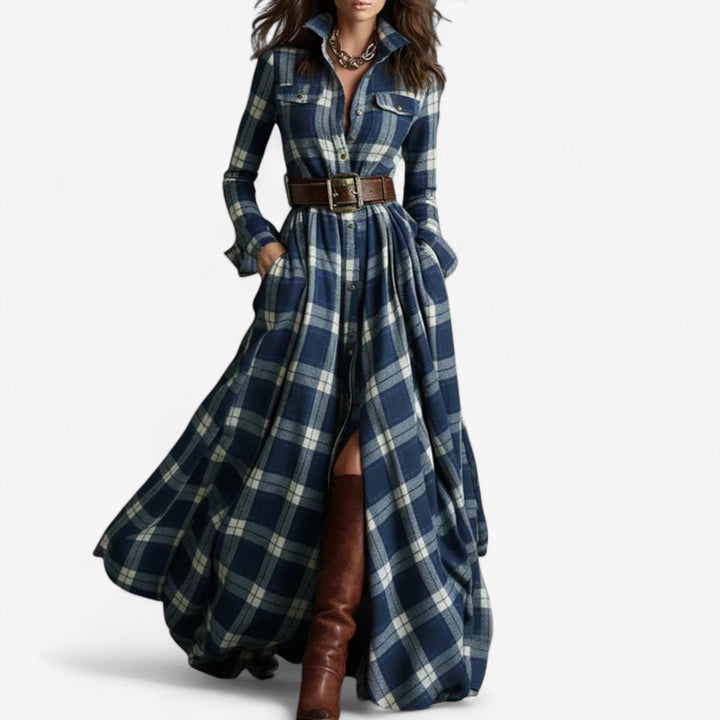 Timeless Check Maxi Dress - Rustic and Refined Elegance
