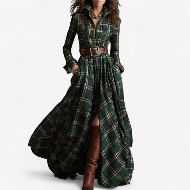Timeless Check Maxi Dress - Rustic and Refined Elegance