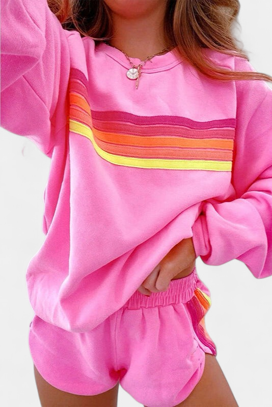 JOVIE | Women's Comfy Striped Crew Neck Lounge Set