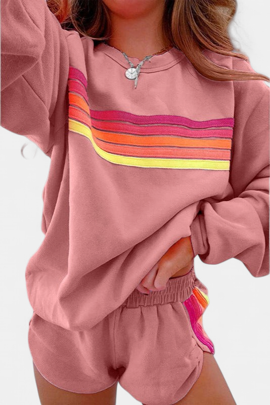 JOVIE | Women's Comfy Striped Crew Neck Lounge Set