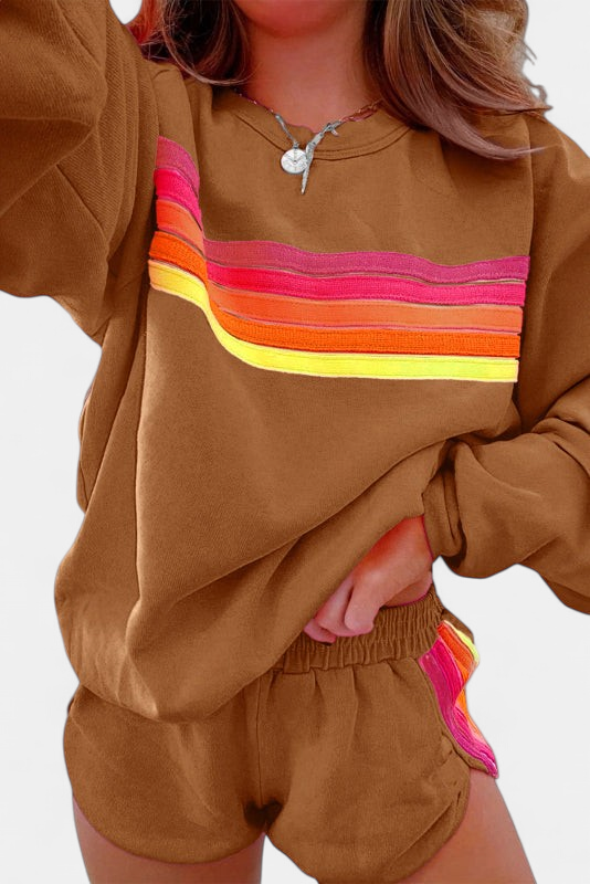 JOVIE | Women's Comfy Striped Crew Neck Lounge Set