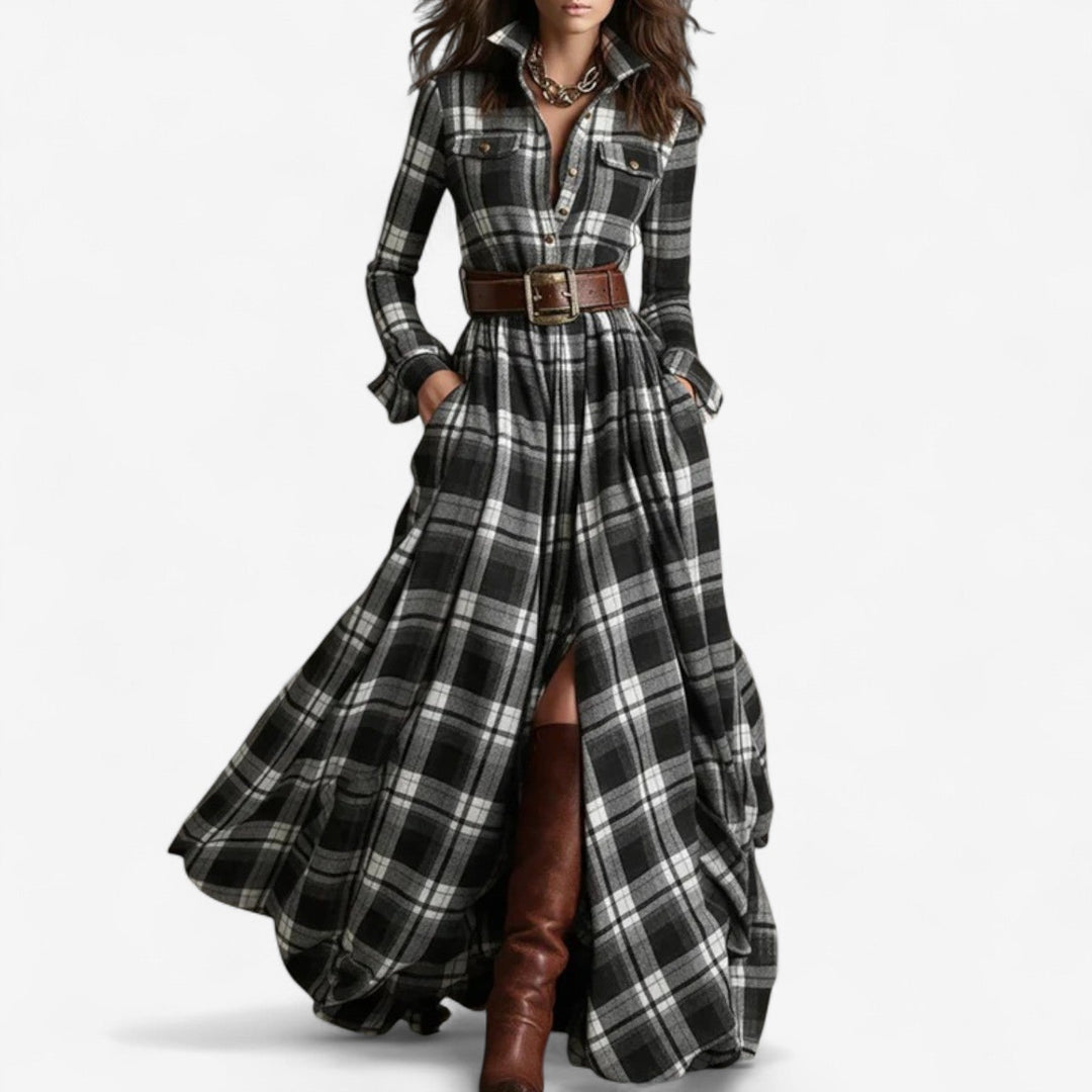 Timeless Check Maxi Dress - Rustic and Refined Elegance