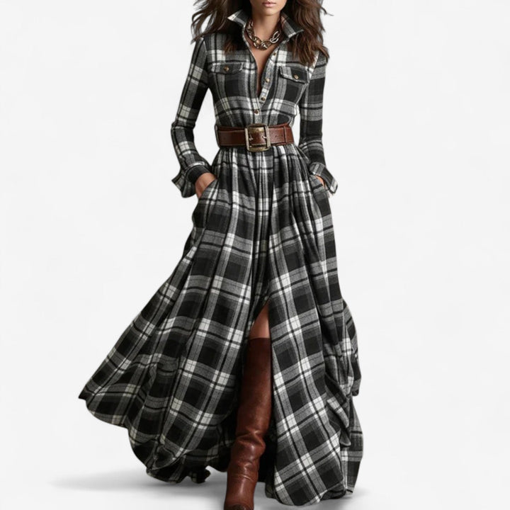 Timeless Check Maxi Dress - Rustic and Refined Elegance