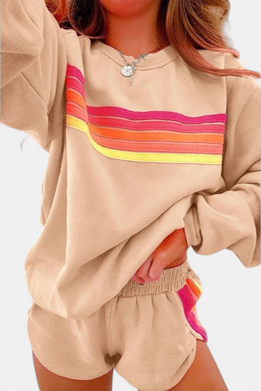 JOVIE | Women's Comfy Striped Crew Neck Lounge Set
