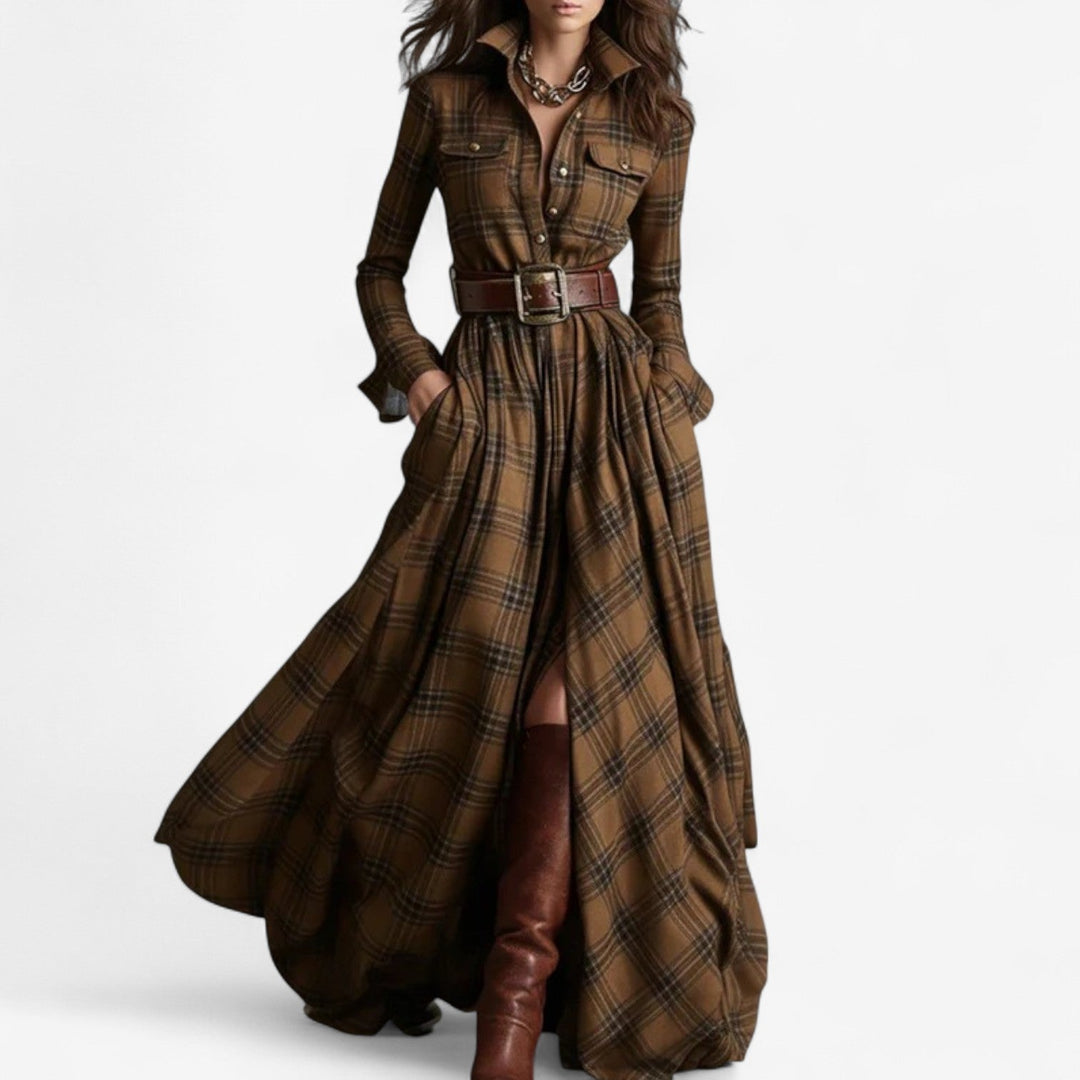 Timeless Check Maxi Dress - Rustic and Refined Elegance