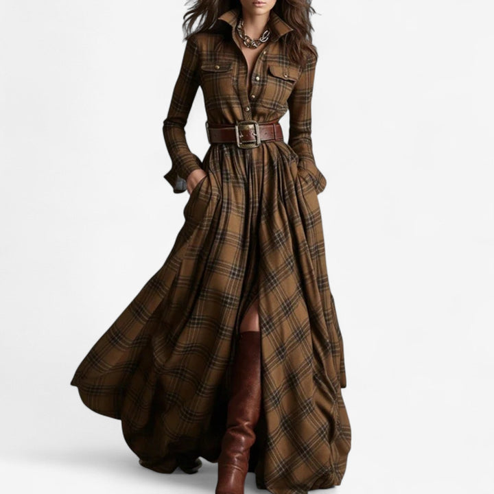 Timeless Check Maxi Dress - Rustic and Refined Elegance