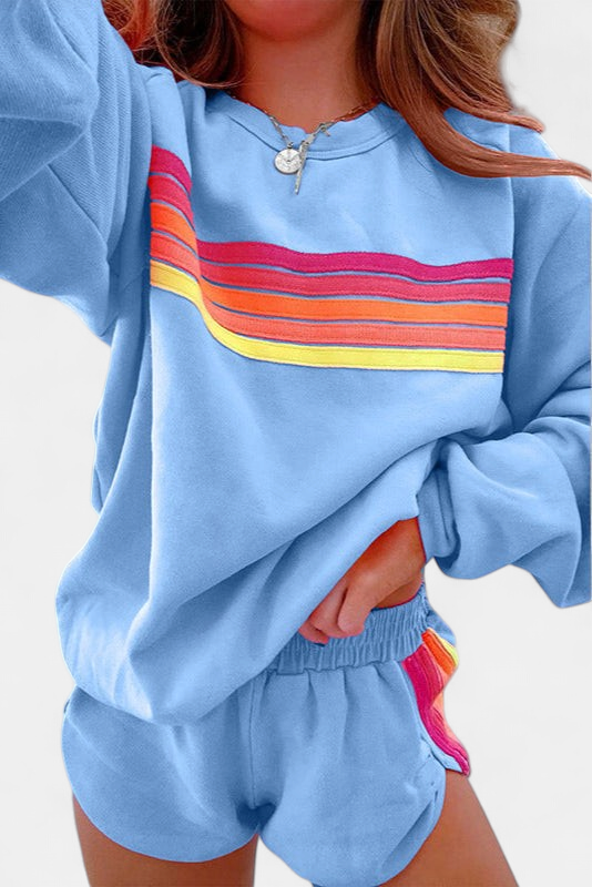 JOVIE | Women's Comfy Striped Crew Neck Lounge Set