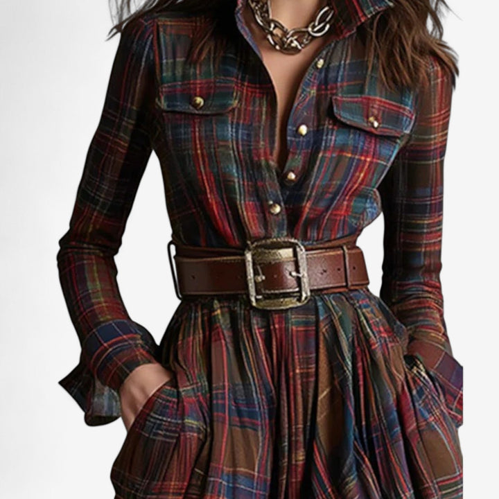 Timeless Check Maxi Dress - Rustic and Refined Elegance