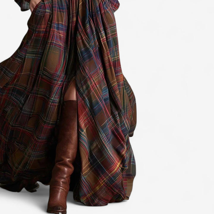 Timeless Check Maxi Dress - Rustic and Refined Elegance