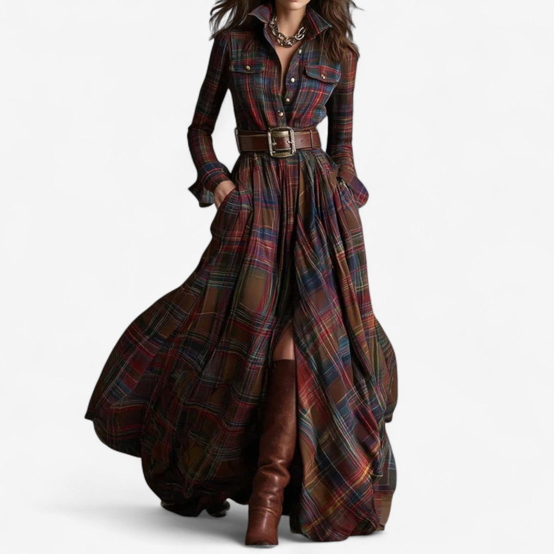 Timeless Check Maxi Dress - Rustic and Refined Elegance