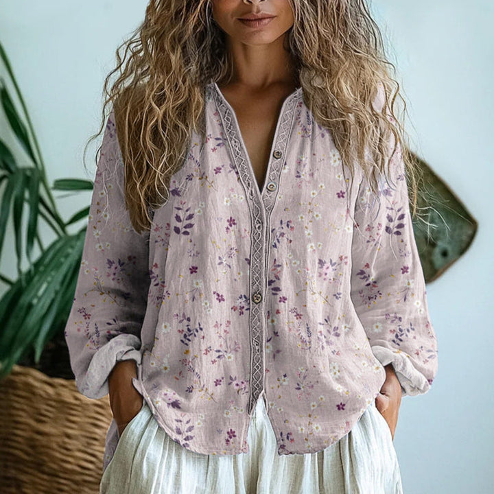 Hannah | Elegant Vintage Leaf Print Shirt
