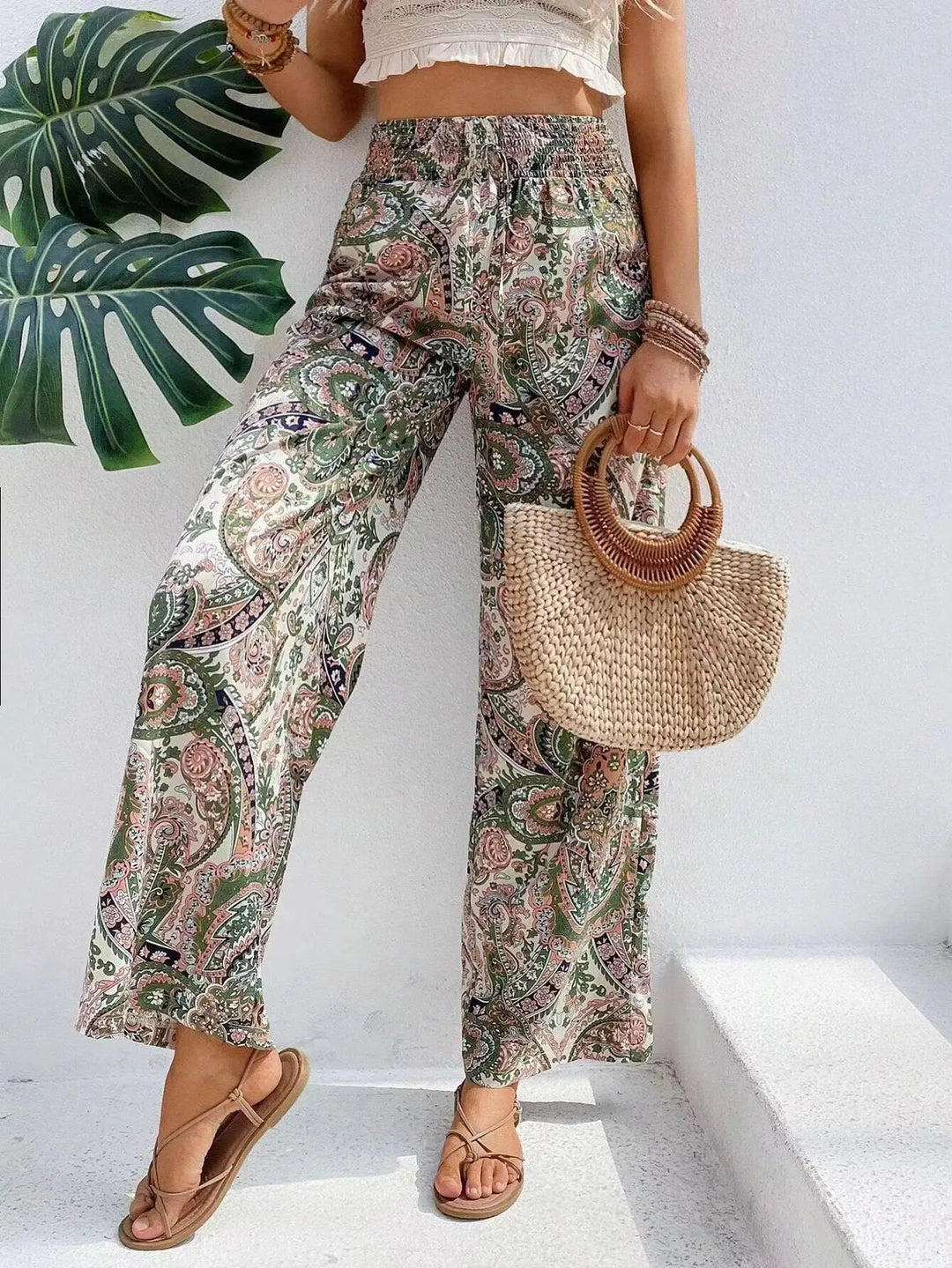 Olivia | Vintage Printed Wide-Leg Pants