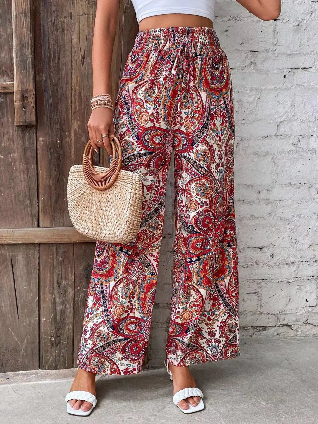 Olivia | Vintage Printed Wide-Leg Pants