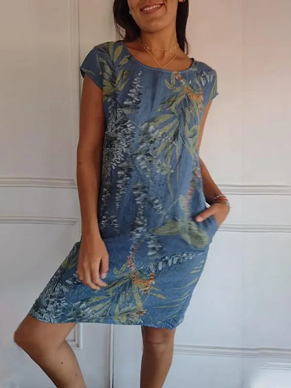 Elisa | Printed Cotton and Linen Summer Dress for Women with Pockets