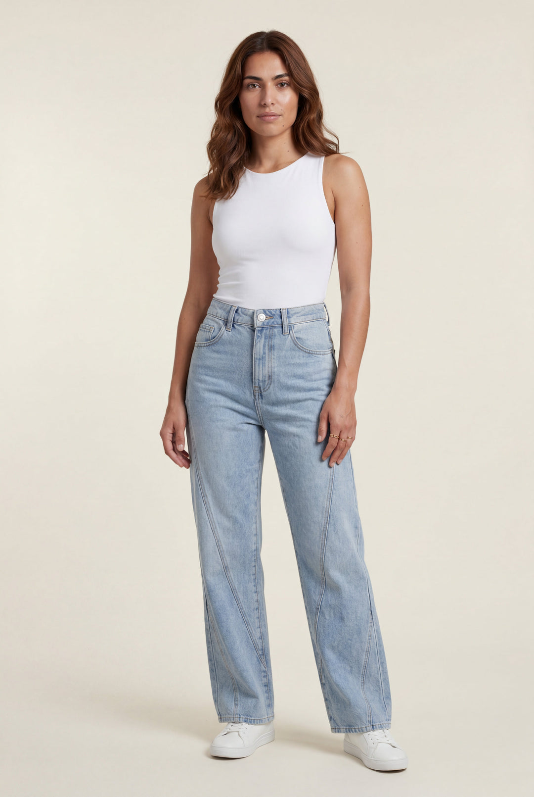Maxima | Angled Seam High Waist Straight Leg Jeans Light Blue For Women