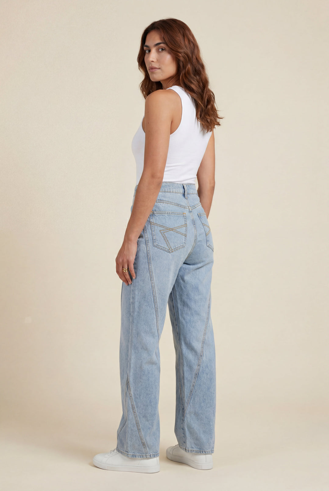 Maxima | Angled Seam High Waist Straight Leg Jeans Light Blue For Women