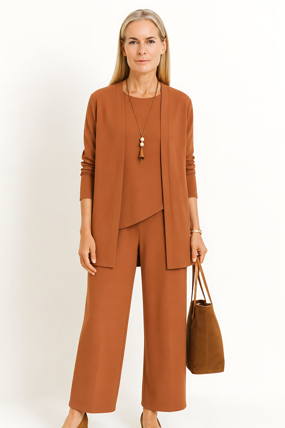 Brianna | Three Piece Cardigan Tank Top And Wide Leg Pants Two Piece Set