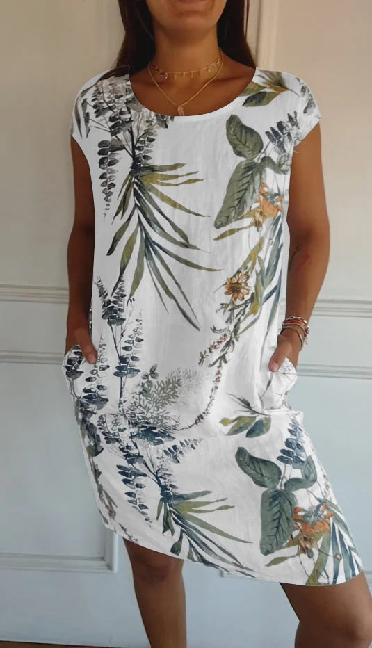 Elisa | Printed Cotton and Linen Summer Dress for Women with Pockets