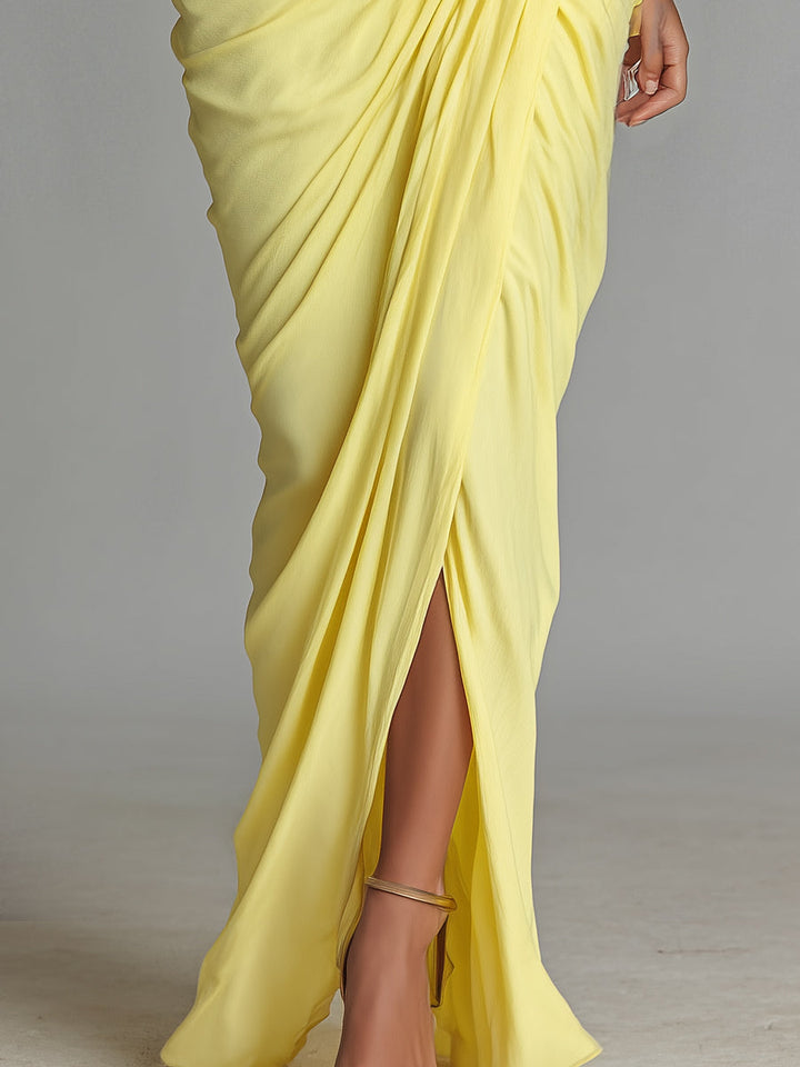 Women's Bright Yellow Drape Comfortable Blended Maxi Dress