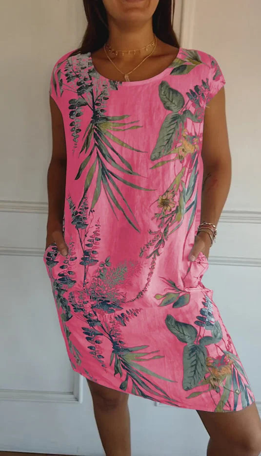 Elisa | Printed Cotton and Linen Summer Dress for Women with Pockets