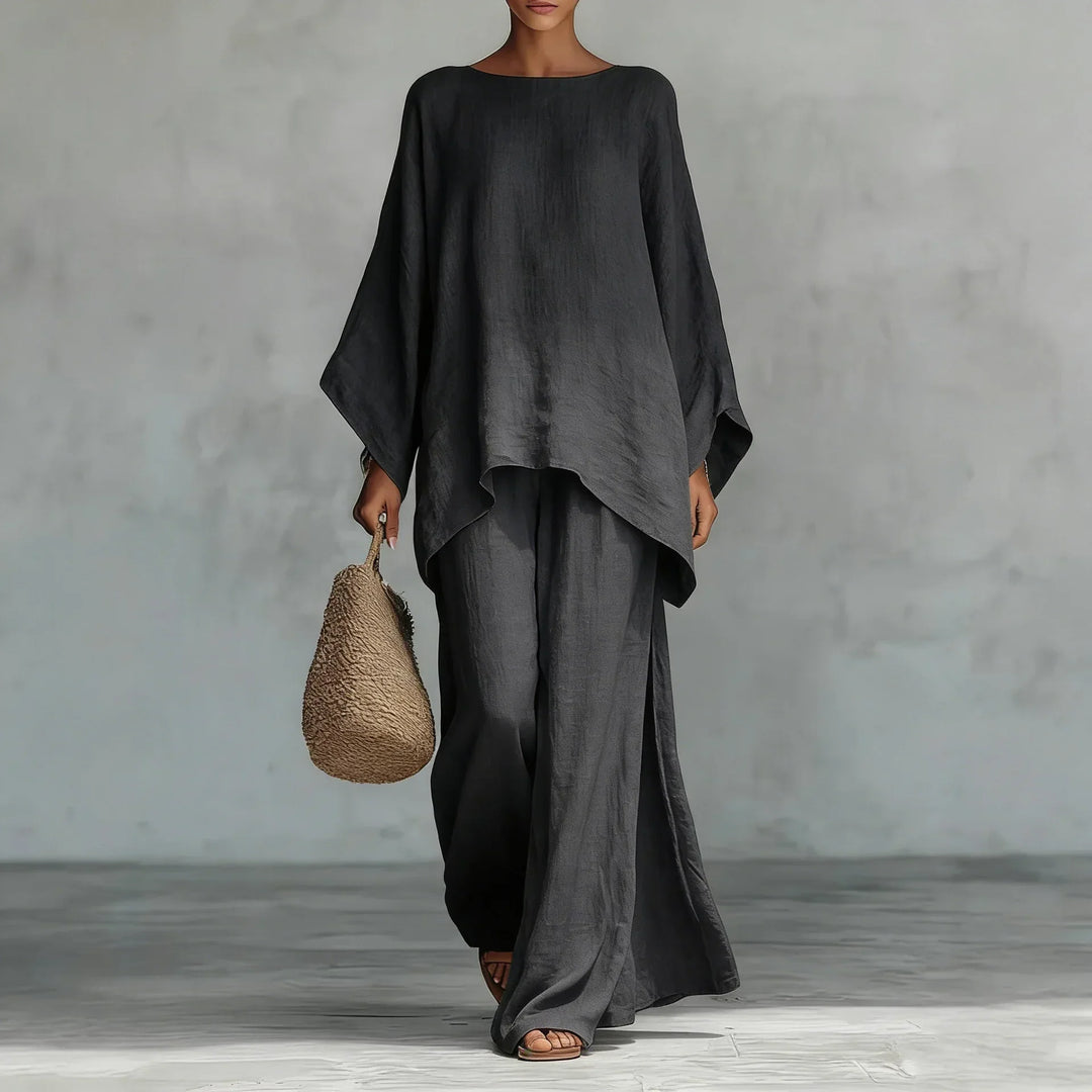 Lucy | Asymmetrical Knit Top and Wide Leg Pants Two Piece Set