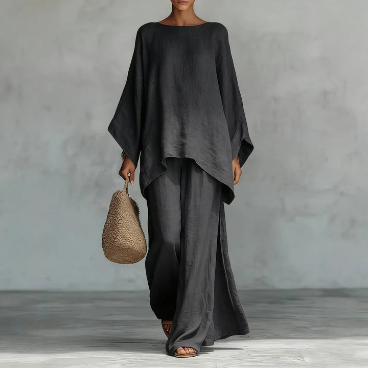 Lucy | Asymmetrical Knit Top and Wide Leg Pants Two Piece Set
