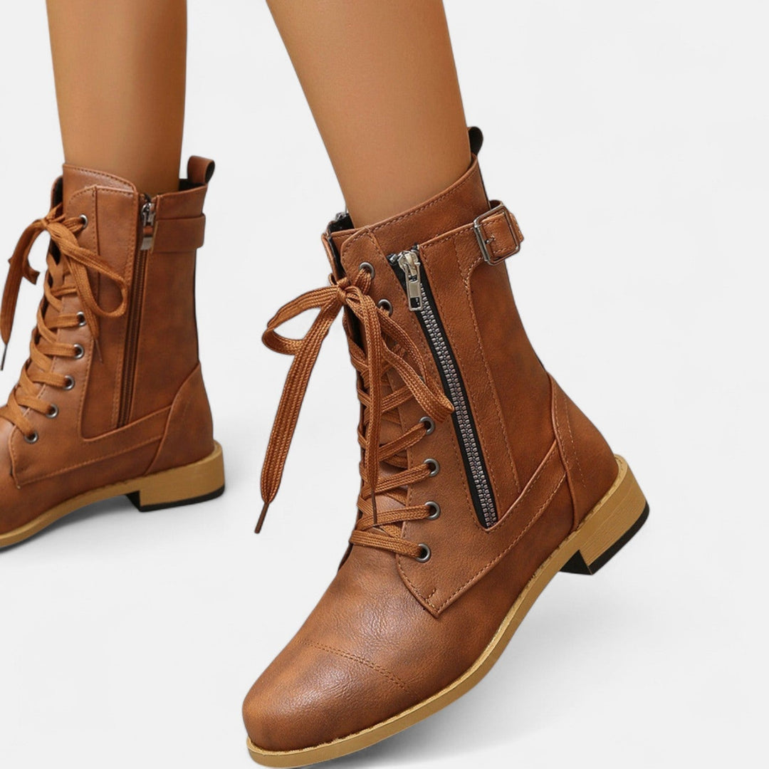 Nora Vintage Leather Ankle Boots – Classic Lace-Up Combat Style