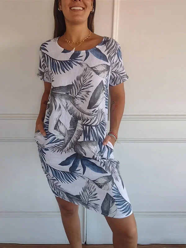 Elisa | Printed Cotton and Linen Summer Dress for Women with Pockets