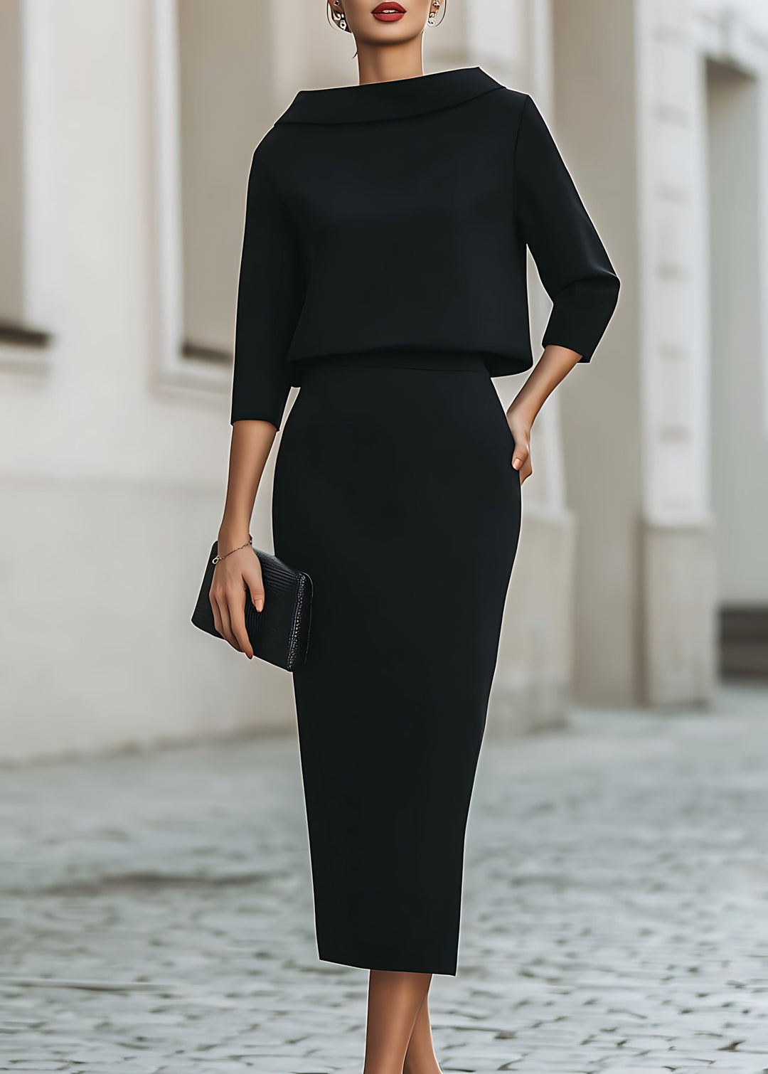 Lily | Boat Neck Top and Pencil Midi Skirt Set