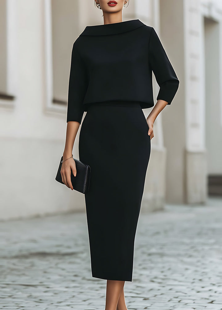 Lily | Boat Neck Top and Pencil Midi Skirt Set